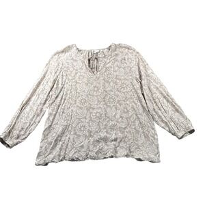 J Jill Pure Jill Top Womens  XL Long Sleeve Tie Neck Floral Boho Cottage Rayon